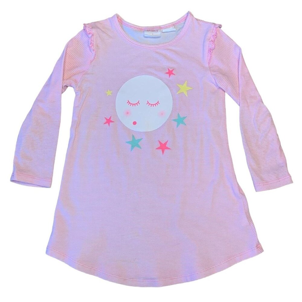 MILKY Girls Sleepy Moon Nightgown 3 3T Stars Pink White Toddler Girl Nightie